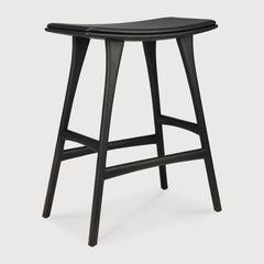 Osso counter stool - varnished oak - black - Black leather White Cliff Studio Counter Stool