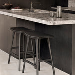 Osso counter stool - varnished oak - black - Black leather White Cliff Studio Counter Stool
