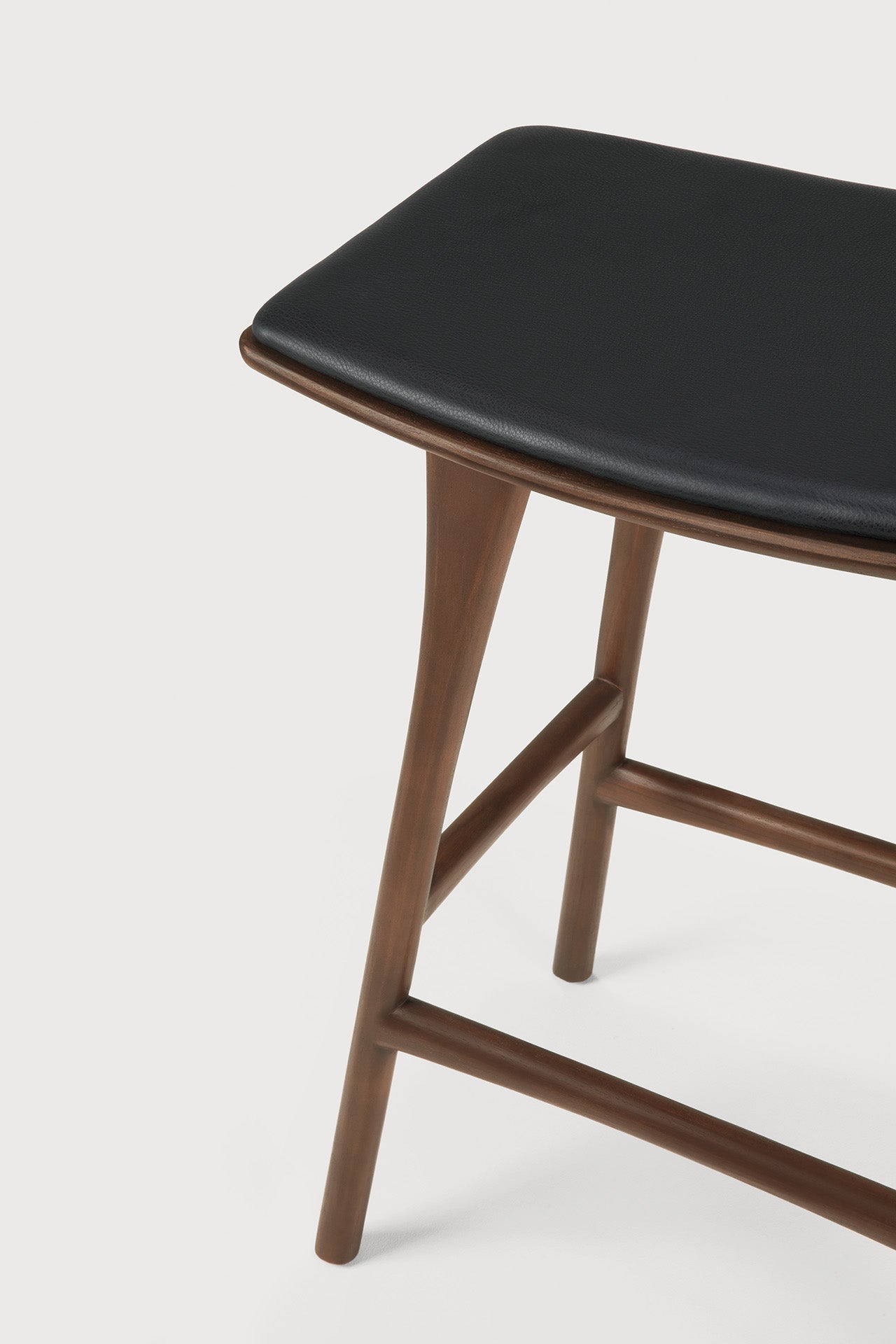 Osso counter stool - varnished teak - brown - Black leather White Cliff Studio Counter Stool