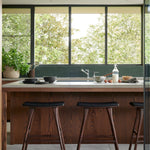 Osso counter stool - varnished teak - brown - Black leather White Cliff Studio Counter Stool