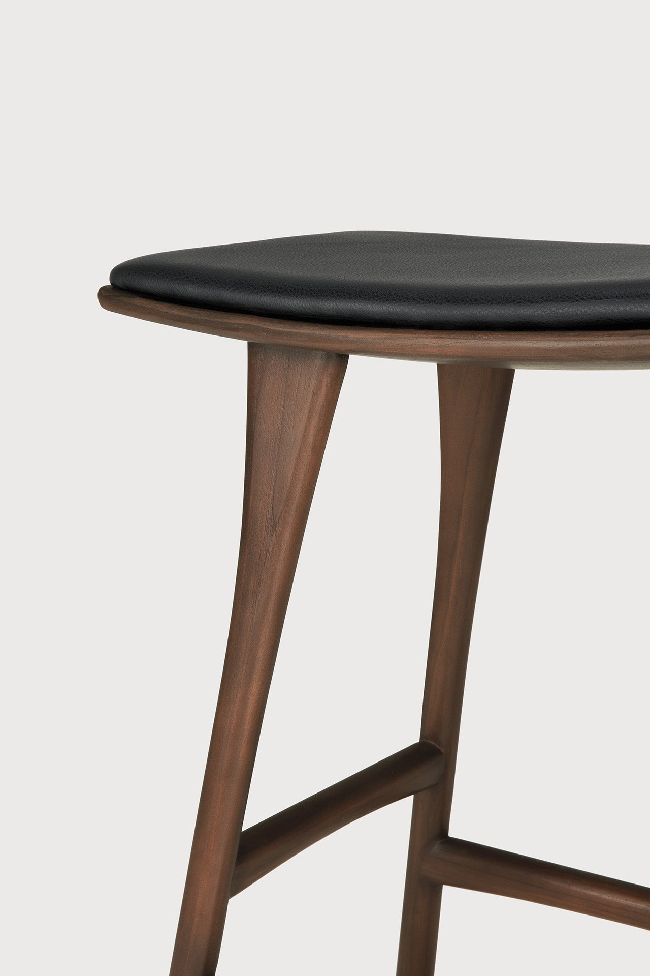 Osso counter stool - varnished teak - brown - Black leather White Cliff Studio Counter Stool