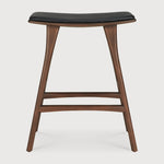 Osso counter stool - varnished teak - brown - Black leather White Cliff Studio Counter Stool