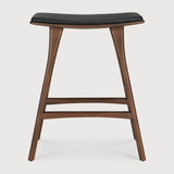 Osso counter stool - varnished teak - brown - Black leather White Cliff Studio Counter Stool