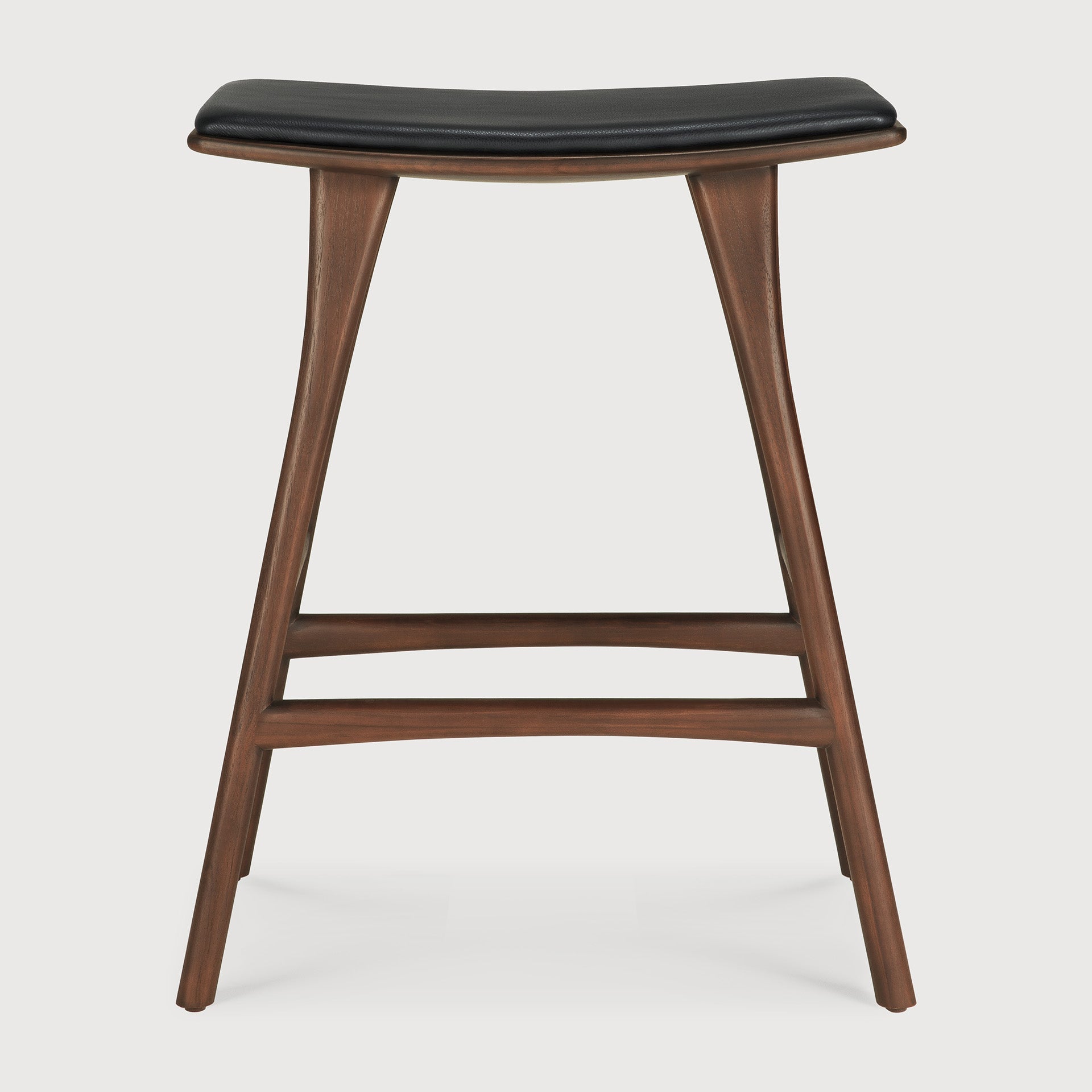 Osso counter stool - varnished teak - brown - Black leather White Cliff Studio Counter Stool