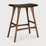 Osso counter stool - varnished teak - brown - Black leather White Cliff Studio Counter Stool