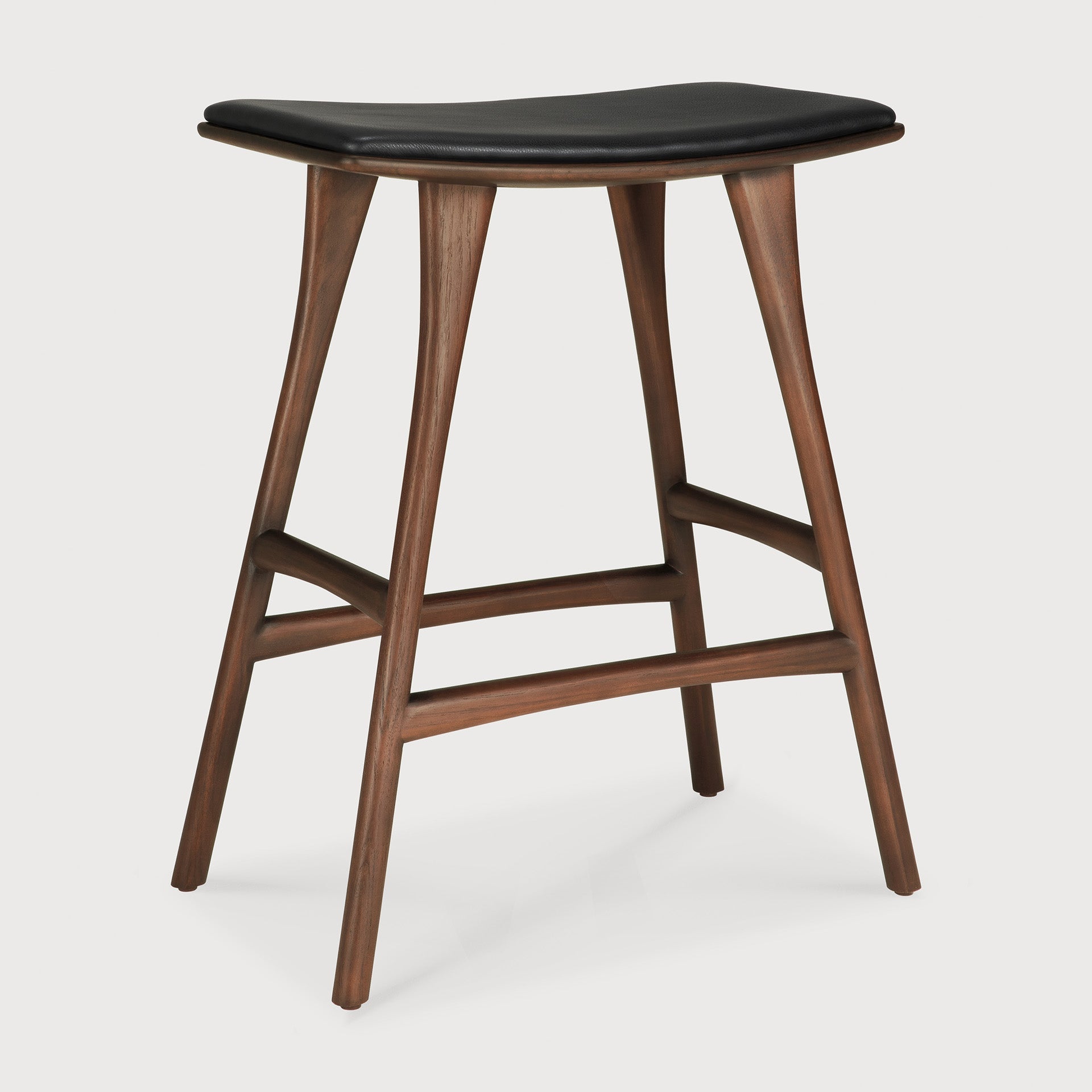 Osso counter stool - varnished teak - brown - Black leather White Cliff Studio Counter Stool
