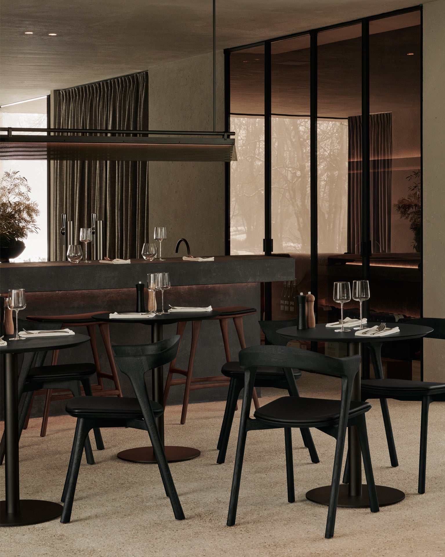 Osso counter stool - varnished teak - brown - Black leather White Cliff Studio Counter Stool