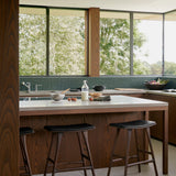 Osso counter stool - varnished teak - brown - Black leather White Cliff Studio Counter Stool