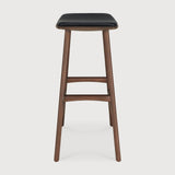 Osso counter stool - varnished teak - brown - Black leather White Cliff Studio Counter Stool