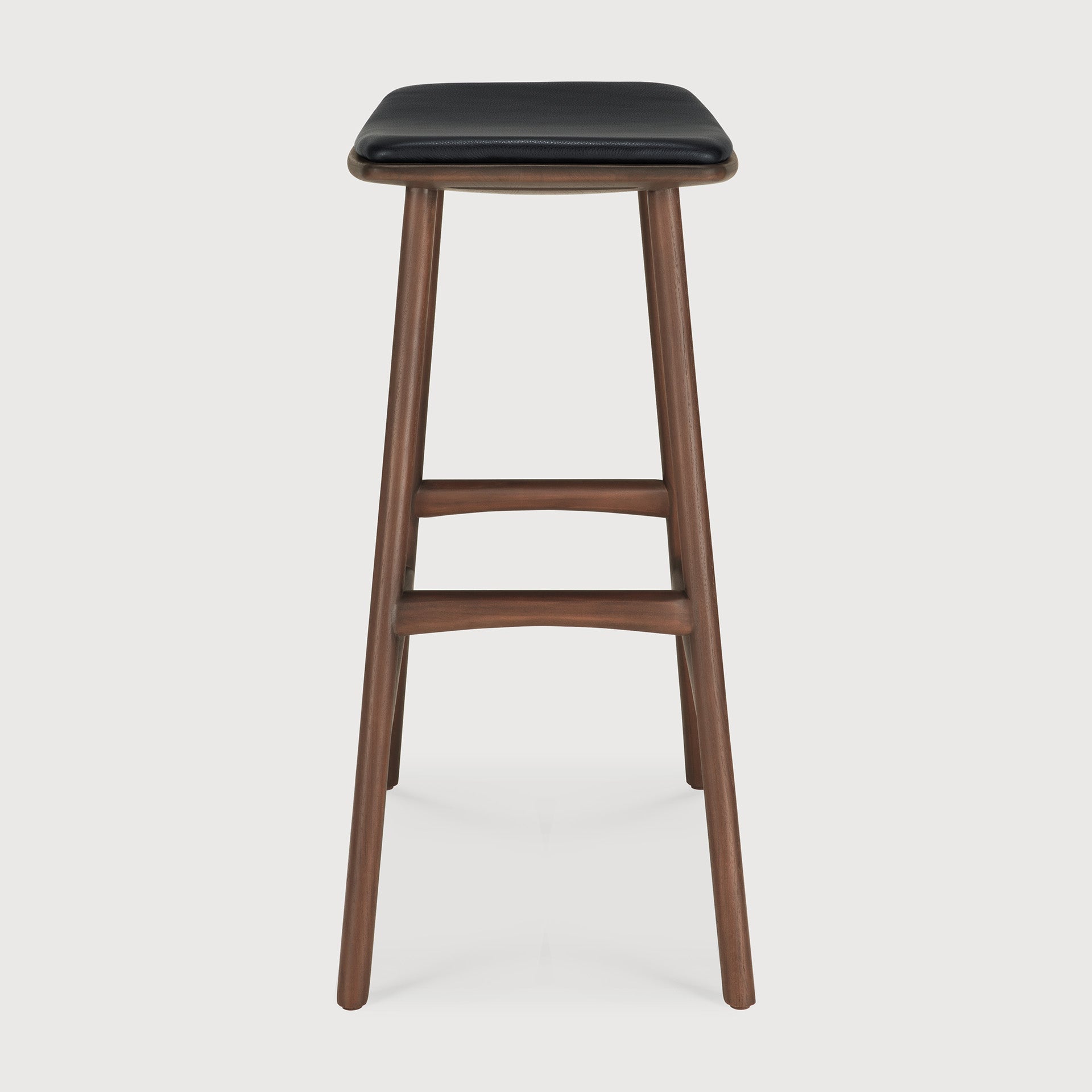 Osso counter stool - varnished teak - brown - Black leather White Cliff Studio Counter Stool