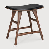 Osso stool - varnished teak - brown - Black leather White Cliff Studio Stool