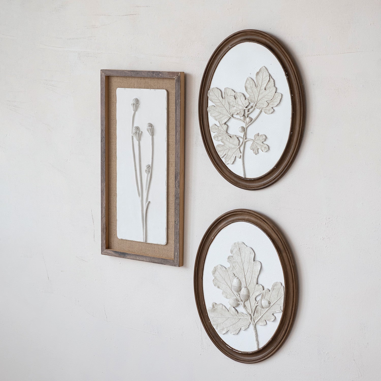 Oval Framed Plaster Leaf Wall Decor, Set of 2 White Cliff Studio Wall Decor & Art