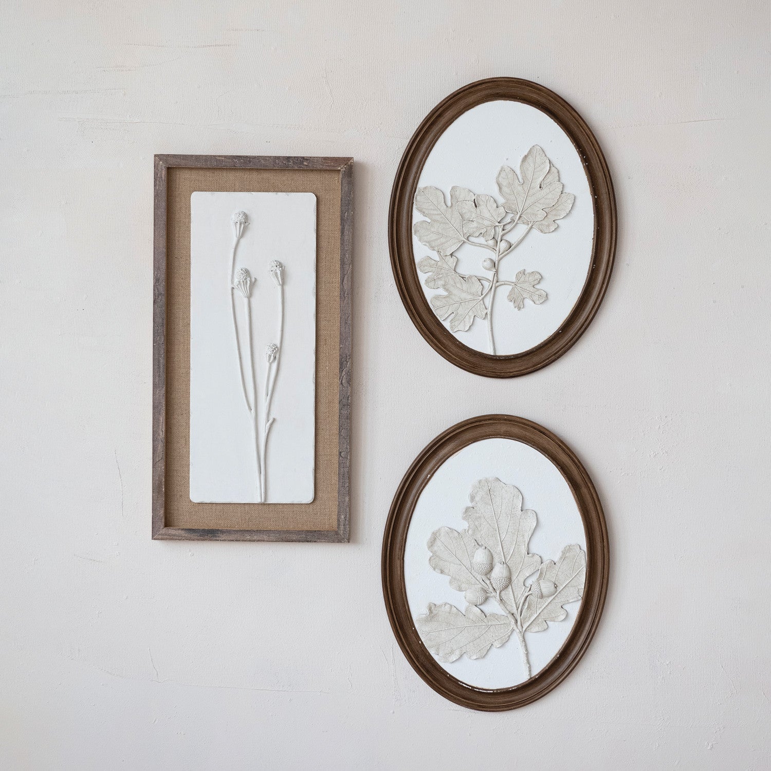 Oval Framed Plaster Leaf Wall Decor, Set of 2 White Cliff Studio Wall Decor & Art