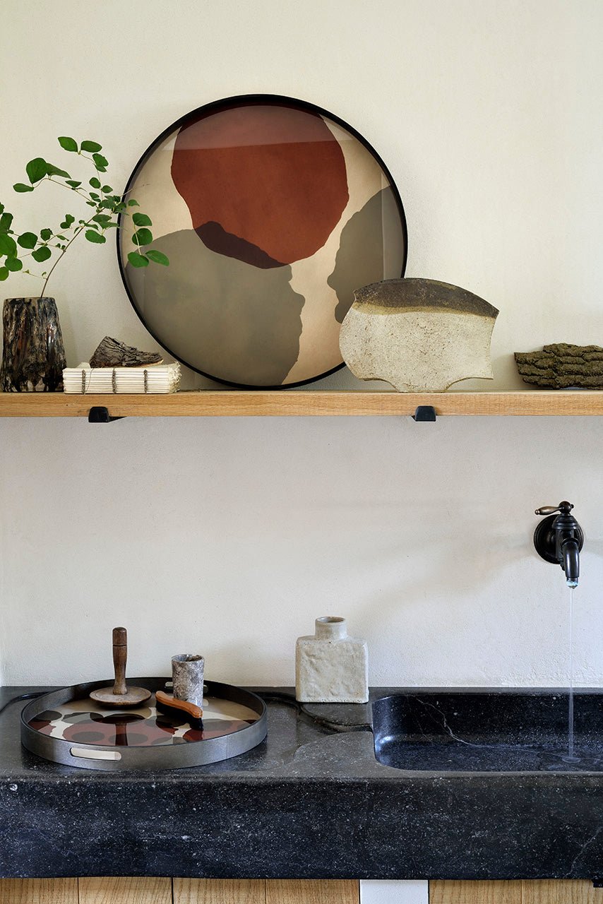 Overlapping Dots tray - glass - round - L White Cliff Studio Trays