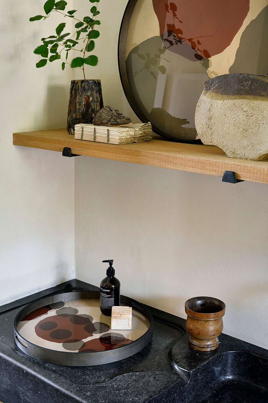 Overlapping Dots tray - glass - round - L White Cliff Studio Trays