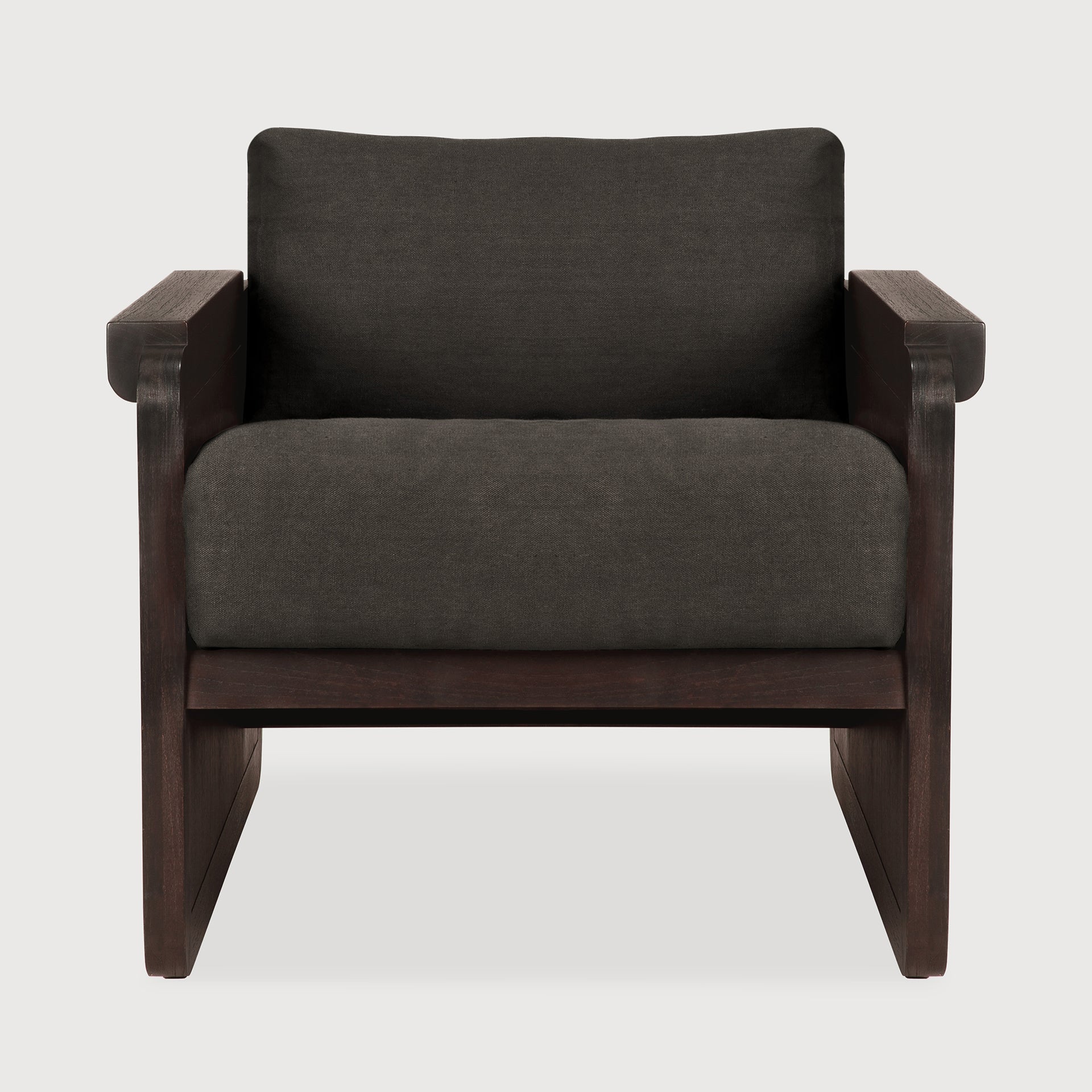 Panel lounge chair - varnished teak - dark brown - rattan Roasted - Grey linen White Cliff Studio Lounge Chair