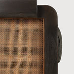 Panel lounge chair - varnished teak - dark brown - rattan Roasted - Grey linen White Cliff Studio Lounge Chair