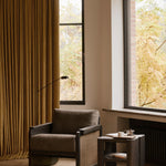 Panel lounge chair - varnished teak - dark brown - rattan Roasted - Grey linen White Cliff Studio Lounge Chair