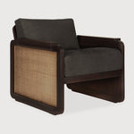 Panel lounge chair - varnished teak - dark brown - rattan Roasted - Grey linen White Cliff Studio Lounge Chair