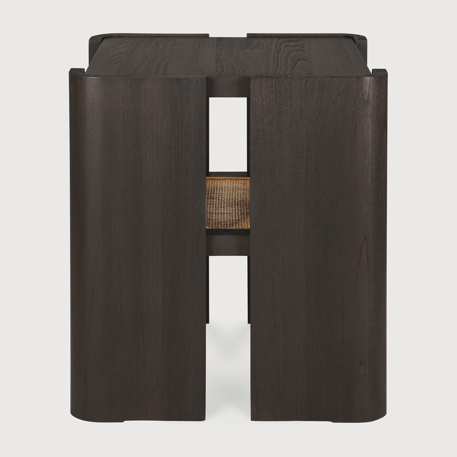 Panel side table - varnished teak - dark brown - rattan Roasted - square White Cliff Studio Side Table