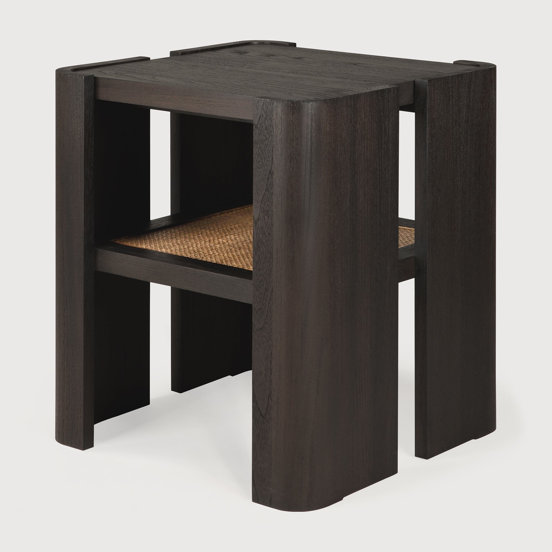 Panel side table - varnished teak - dark brown - rattan Roasted - square White Cliff Studio Side Table