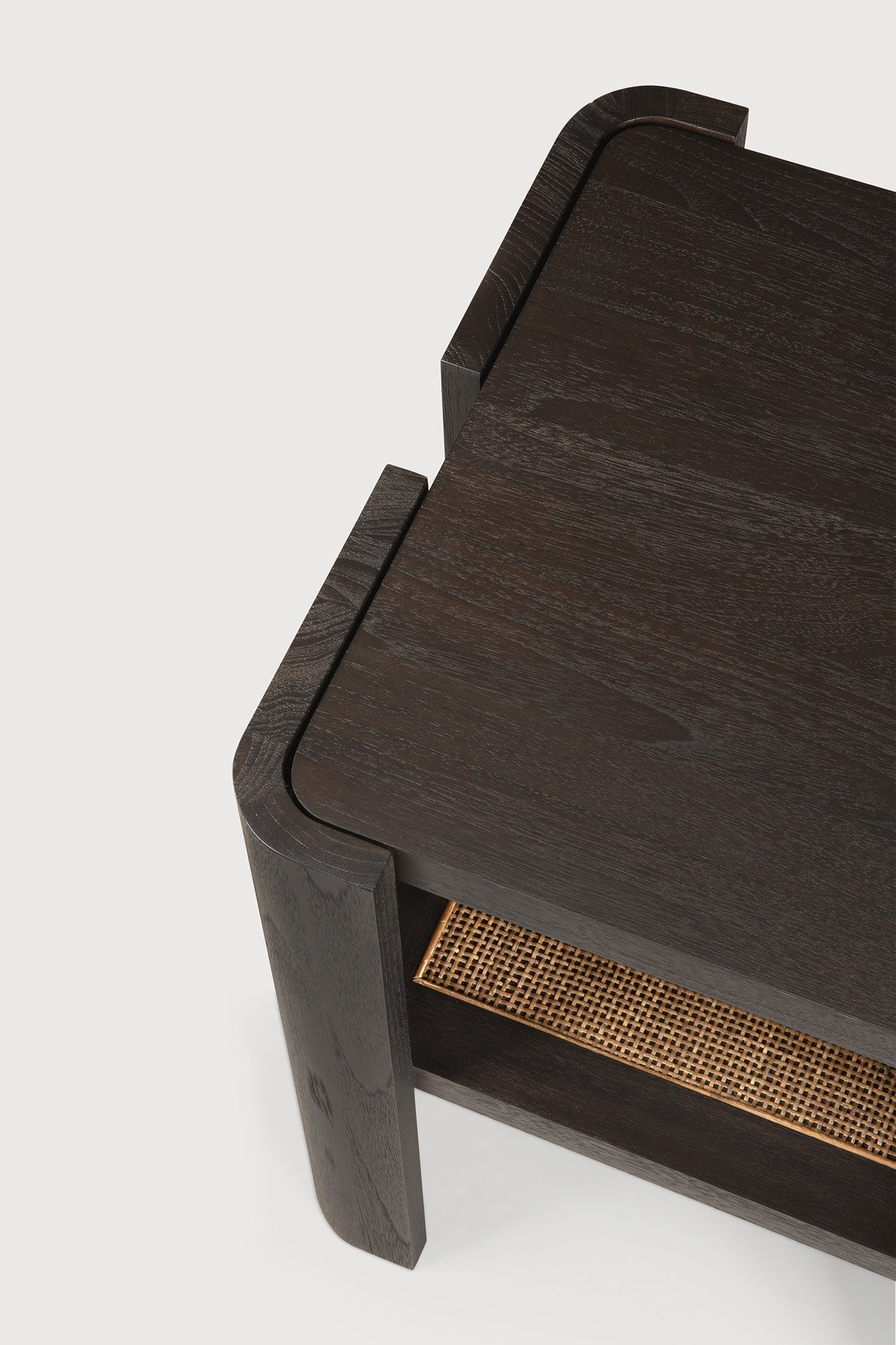 Panel side table - varnished teak - dark brown - rattan Roasted - square White Cliff Studio Side Table