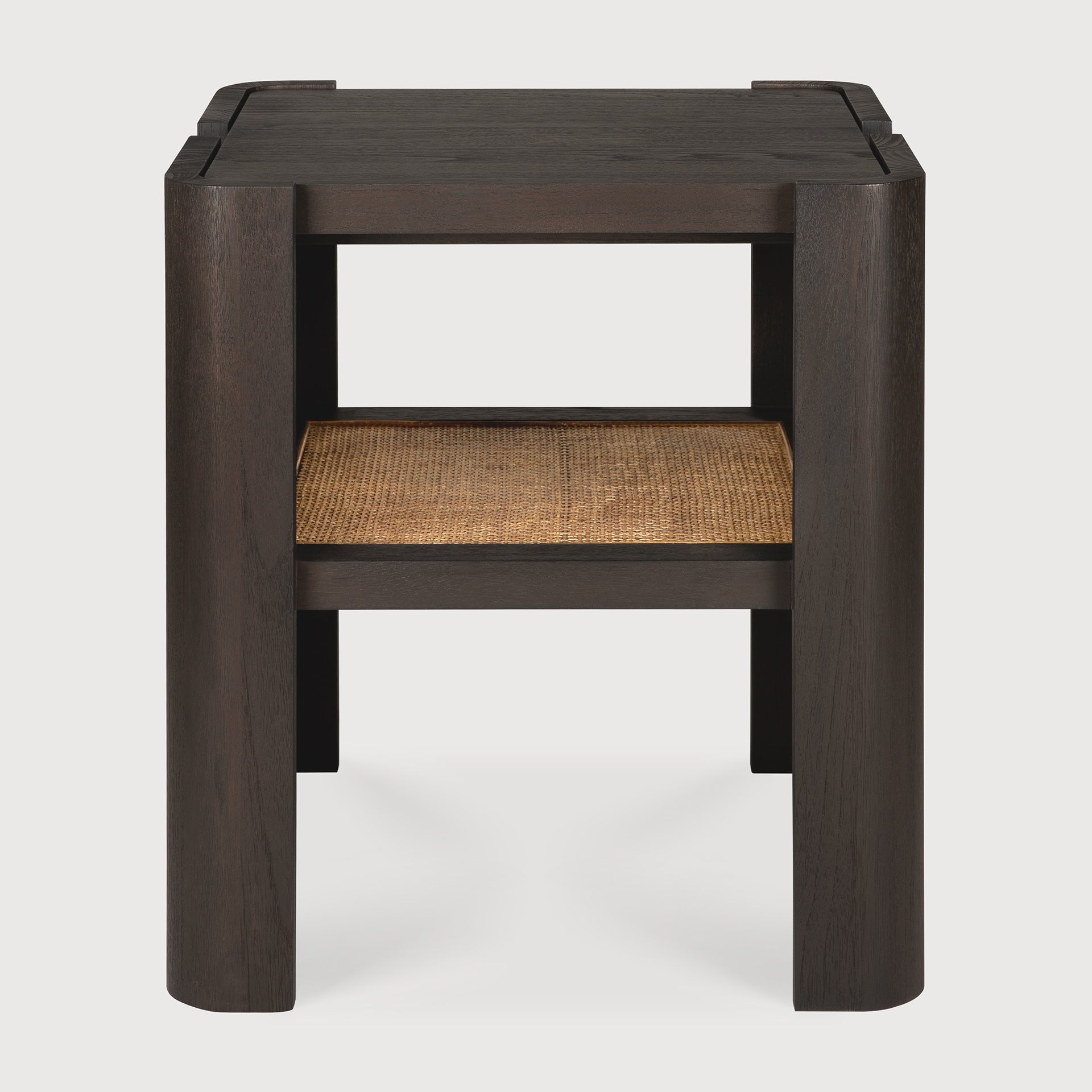 Panel side table - varnished teak - dark brown - rattan Roasted - square White Cliff Studio Side Table