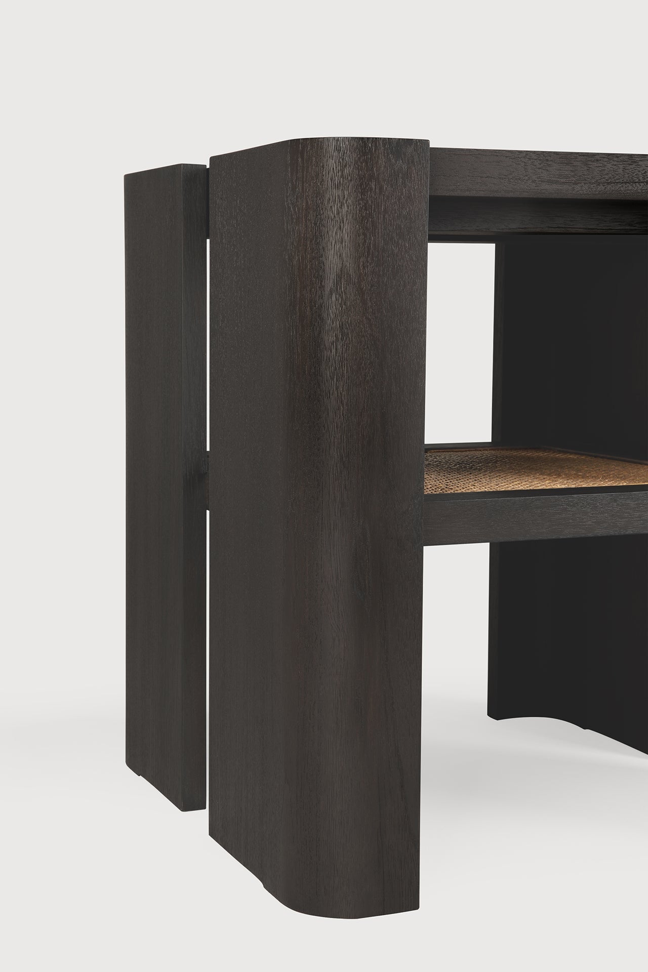 Panel side table - varnished teak - dark brown - rattan Roasted - square White Cliff Studio Side Table