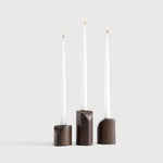 PI candle holders - varnished mahogany - dark brown - set of 3 White Cliff Studio Candle Holders