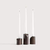 PI candle holders - varnished mahogany - dark brown - set of 3 White Cliff Studio Candle Holders