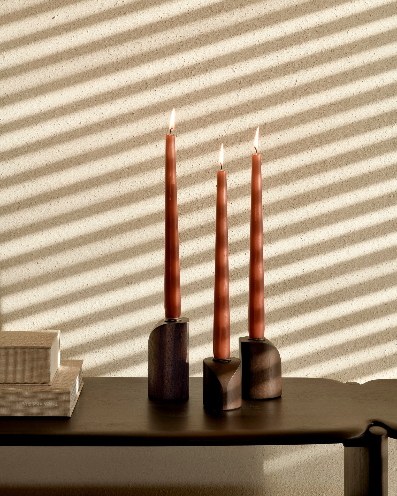 PI candle holders - varnished mahogany - dark brown - set of 3 White Cliff Studio Candle Holders