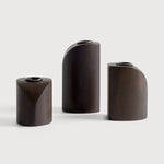 PI candle holders - varnished mahogany - dark brown - set of 3 White Cliff Studio Candle Holders