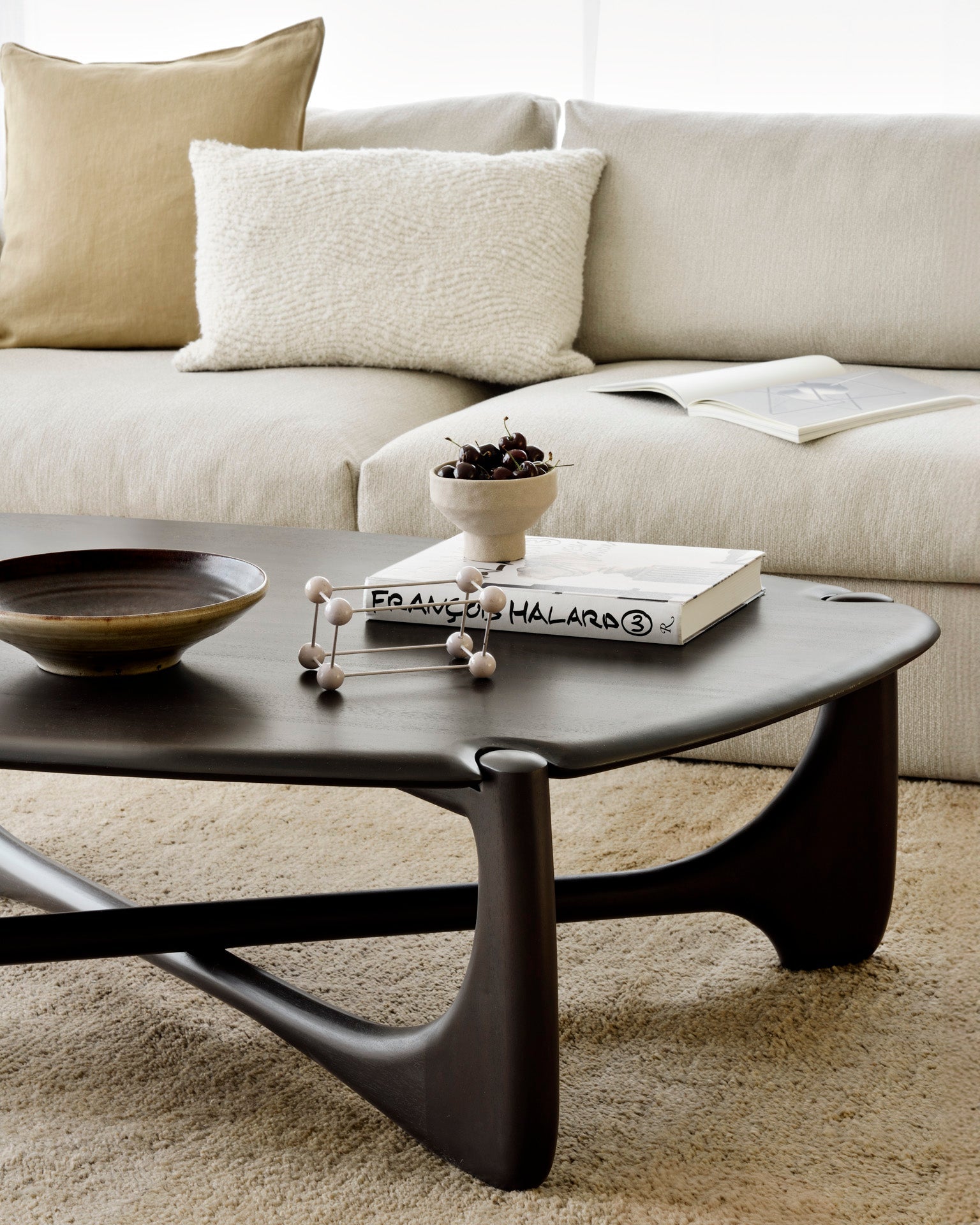 PI coffee table - varnished mahogany - dark brown - pebble shape White Cliff Studio COFFEE TABLE