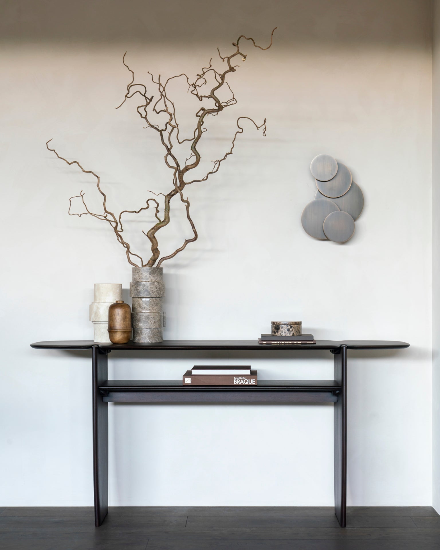 PI console - varnished mahogany - dark brown - 2 legs White Cliff Studio Console Table