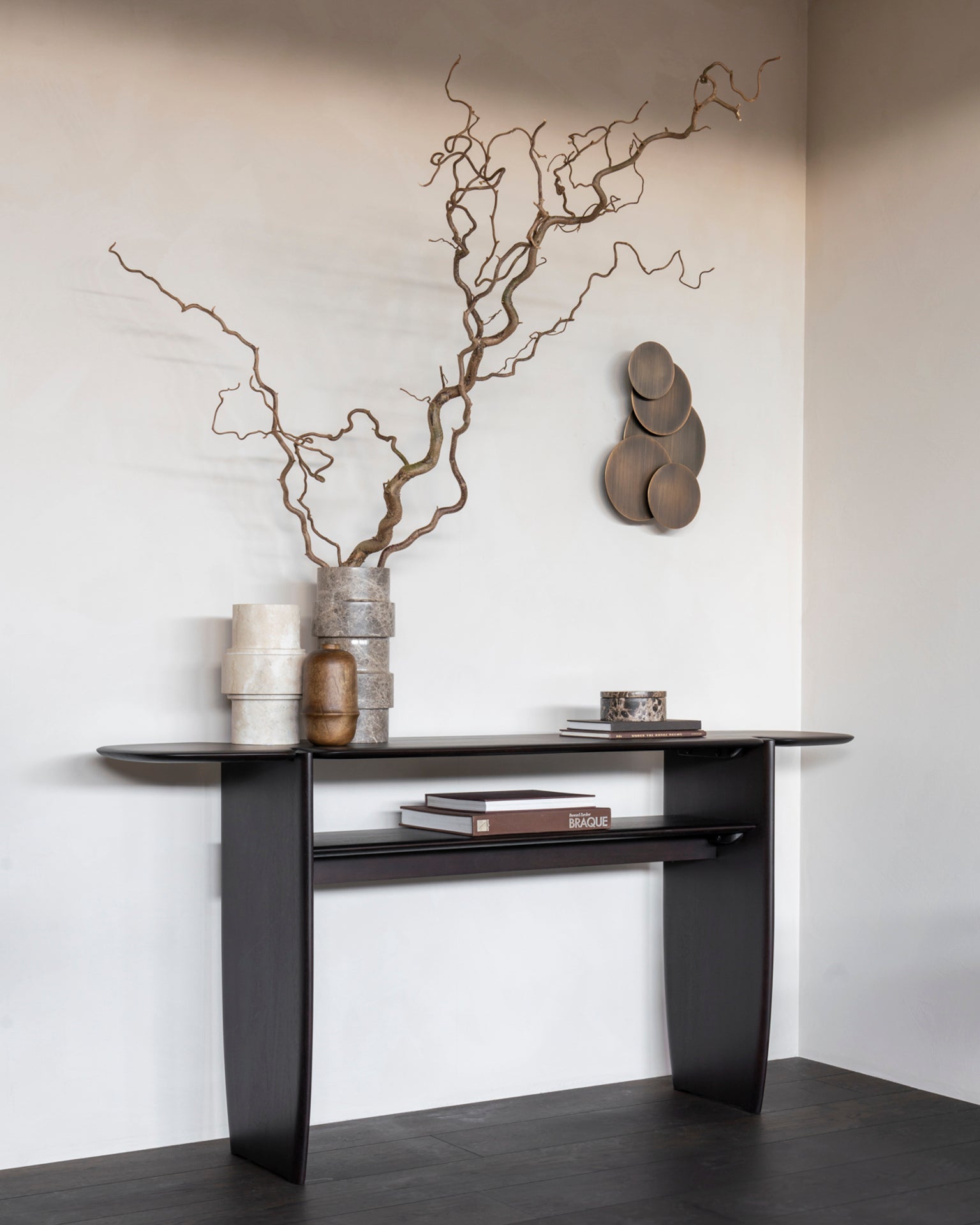 PI console - varnished mahogany - dark brown - 2 legs White Cliff Studio Console Table