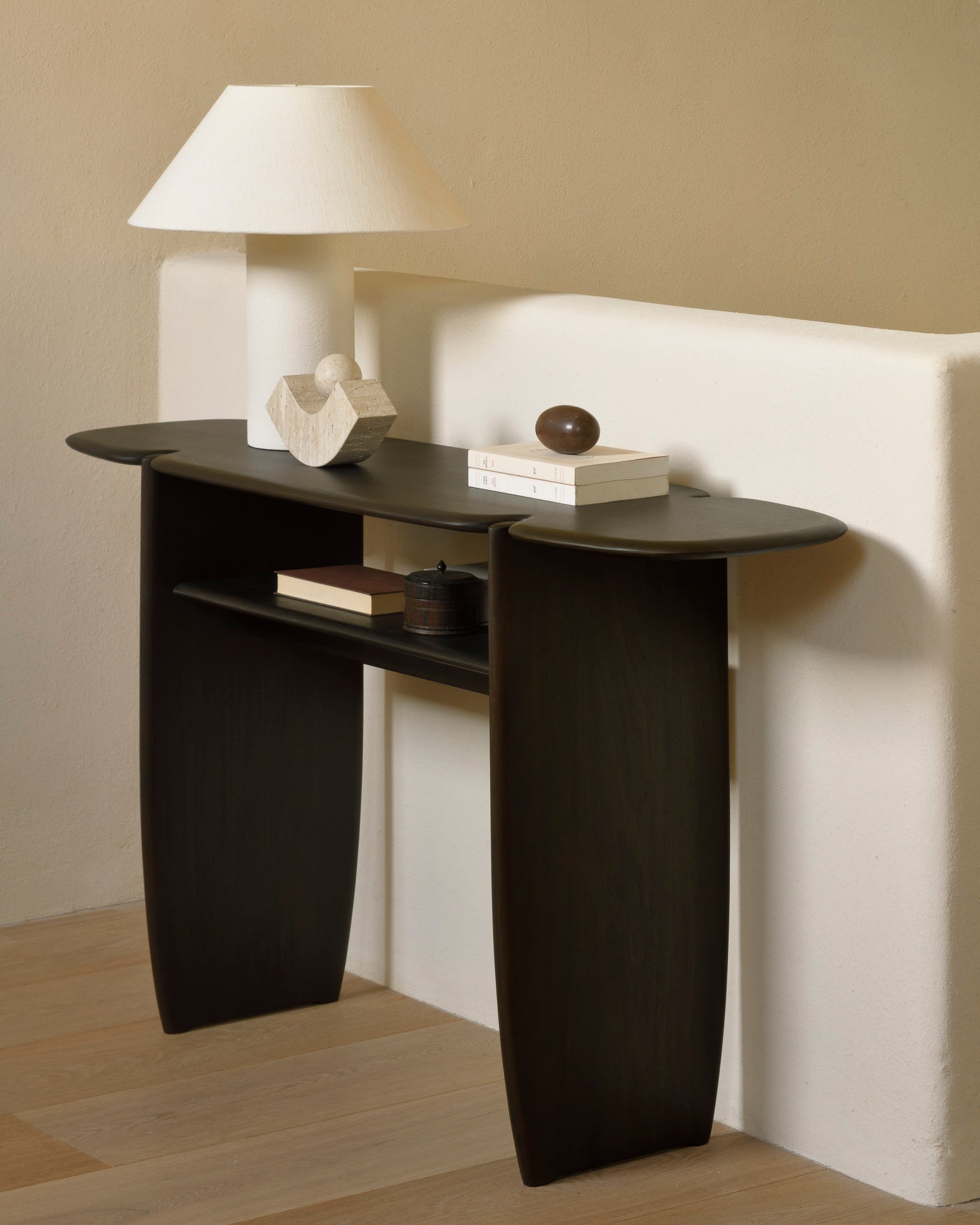 PI console - varnished mahogany - dark brown - 2 legs White Cliff Studio Console Table