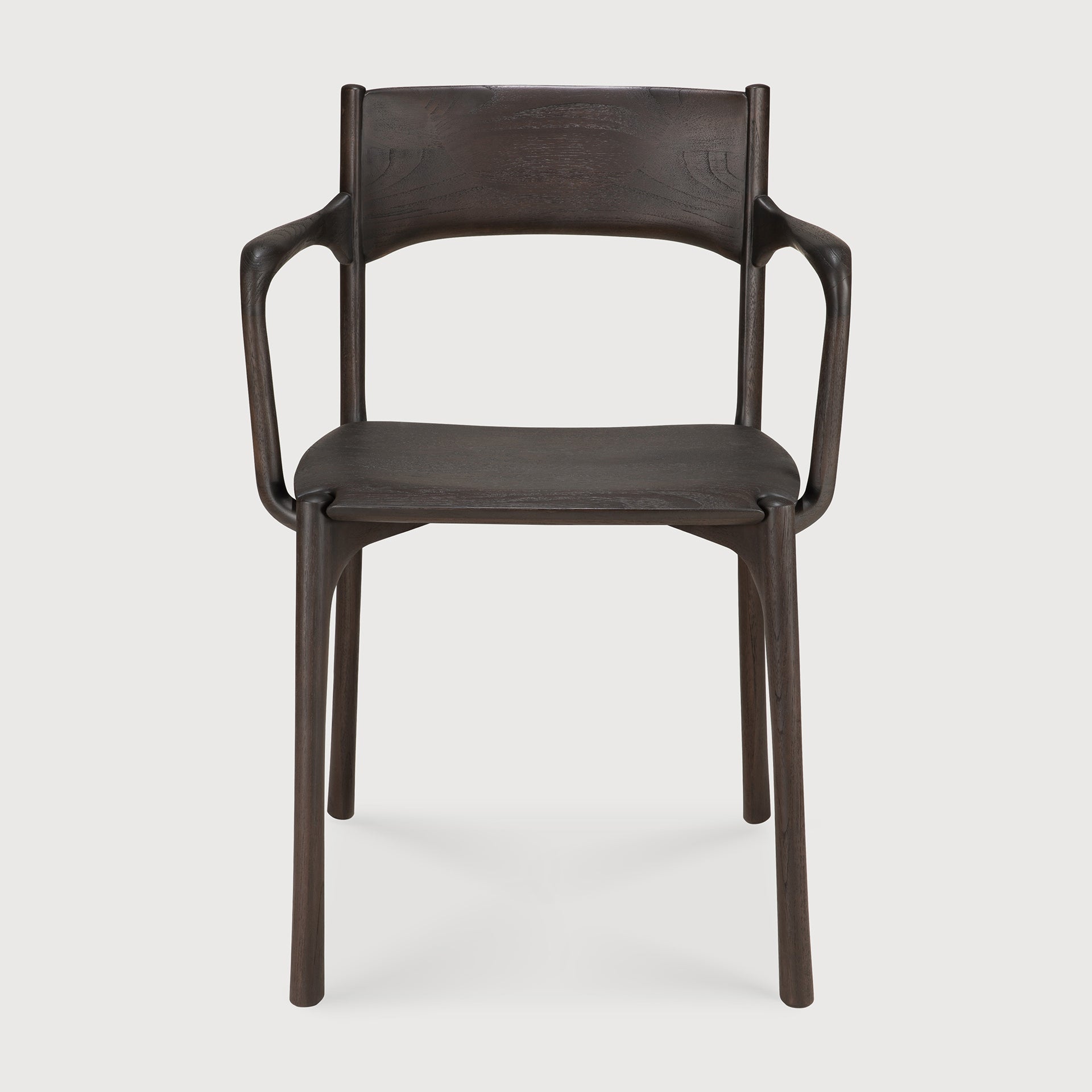 PI dining chair - varnished teak - dark brown - with arms White Cliff Studio Dining Chair