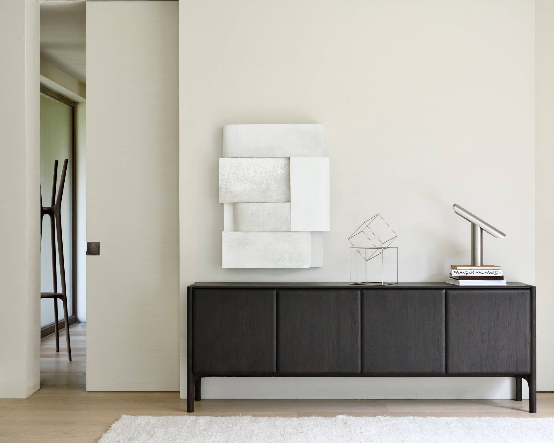 PI sideboard - varnished teak - dark brown - 4 doors White Cliff Studio Sideboard