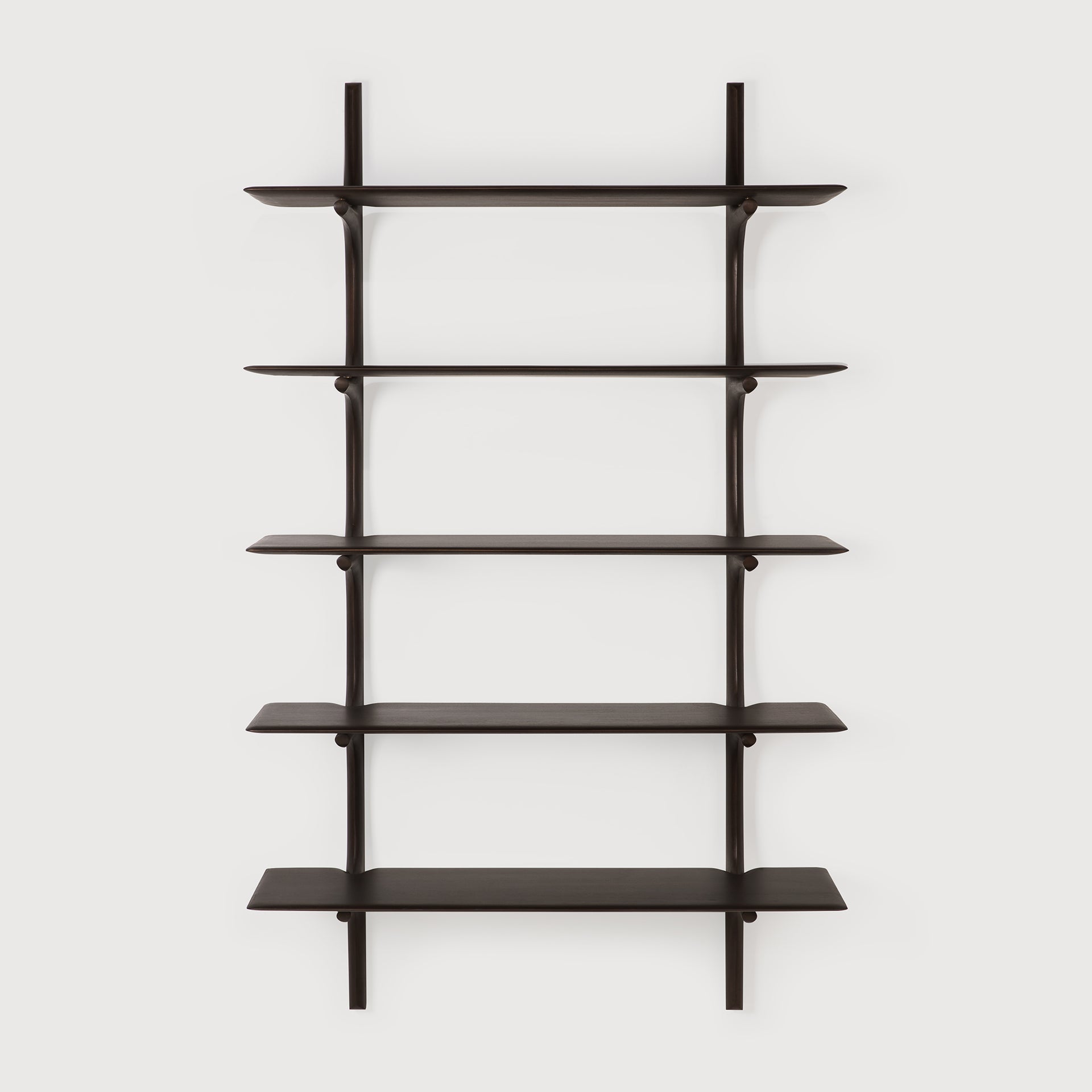PI wall shelf - varnished mahogany - dark brown - 5 shelves White Cliff Studio Wall Shelf