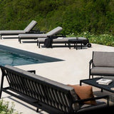 Quatro outdoor coffee table - varnished teak - black - round White Cliff Studio Outdoor Coffee Table