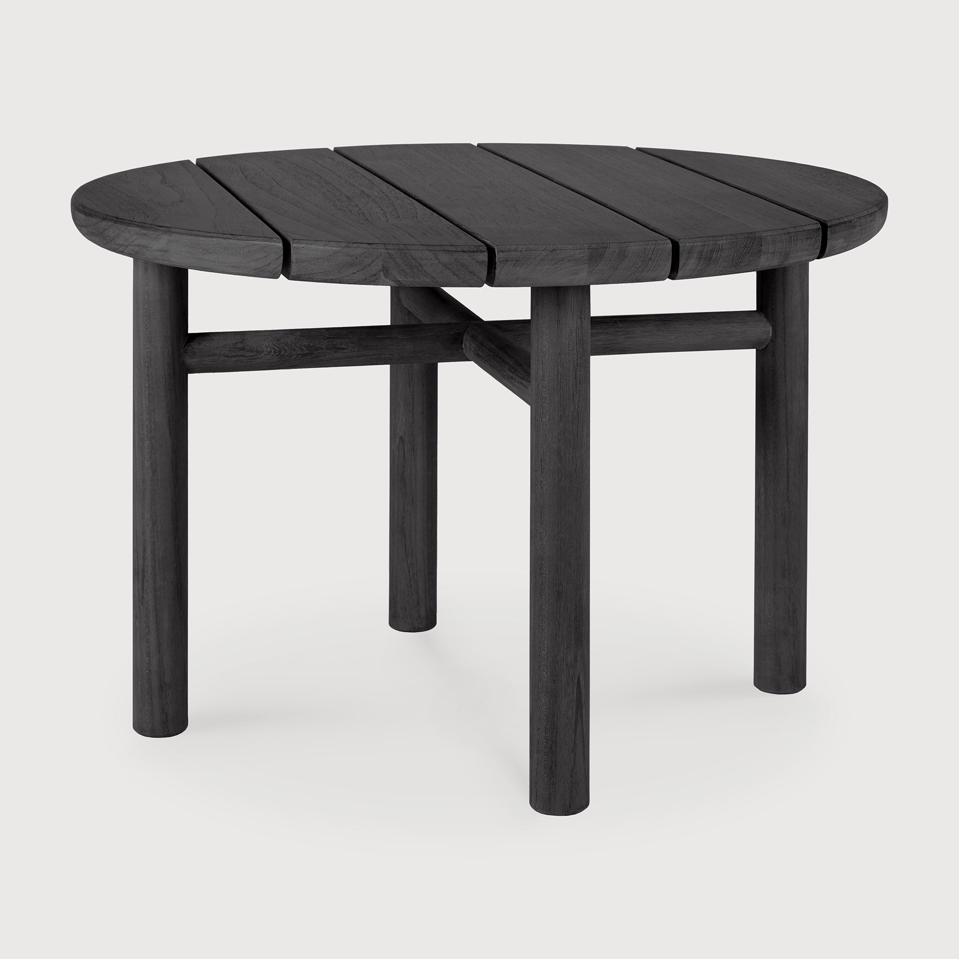 Quatro outdoor coffee table - varnished teak - black - round White Cliff Studio Outdoor Coffee Table