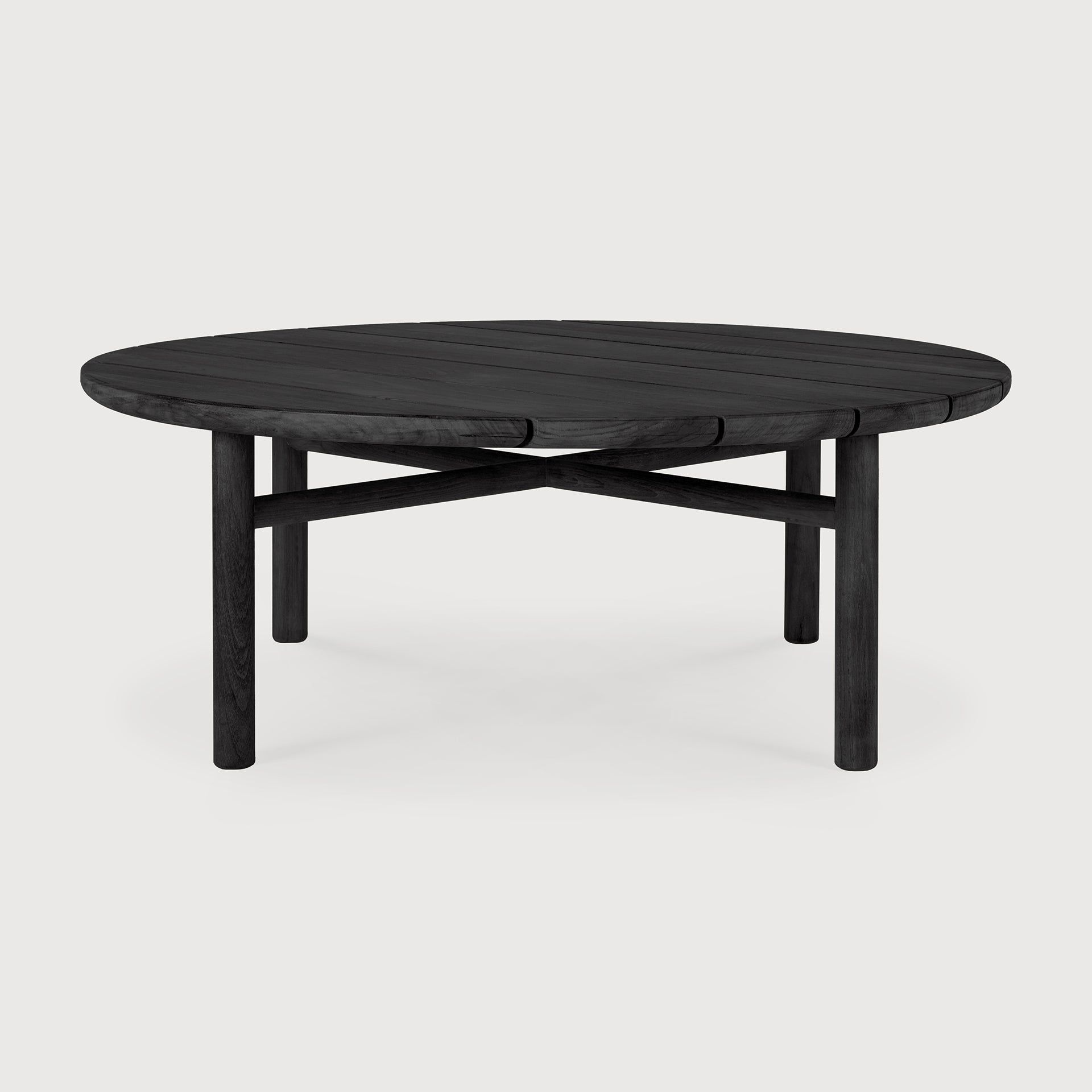 Quatro outdoor coffee table - varnished teak - black - round White Cliff Studio Outdoor Coffee Table