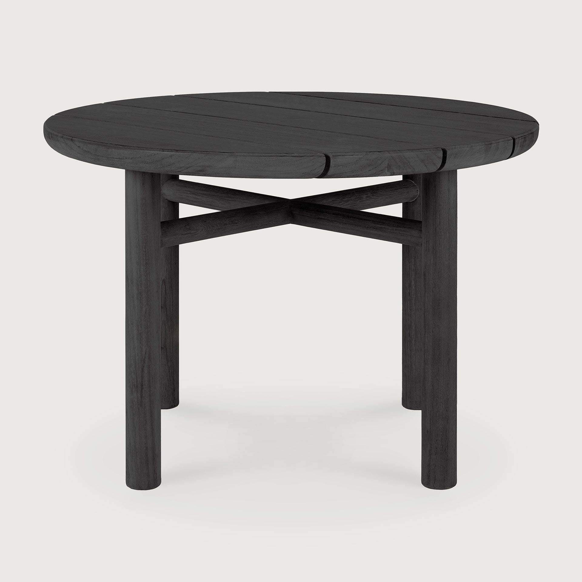 Quatro outdoor coffee table - varnished teak - black - round White Cliff Studio Outdoor Coffee Table