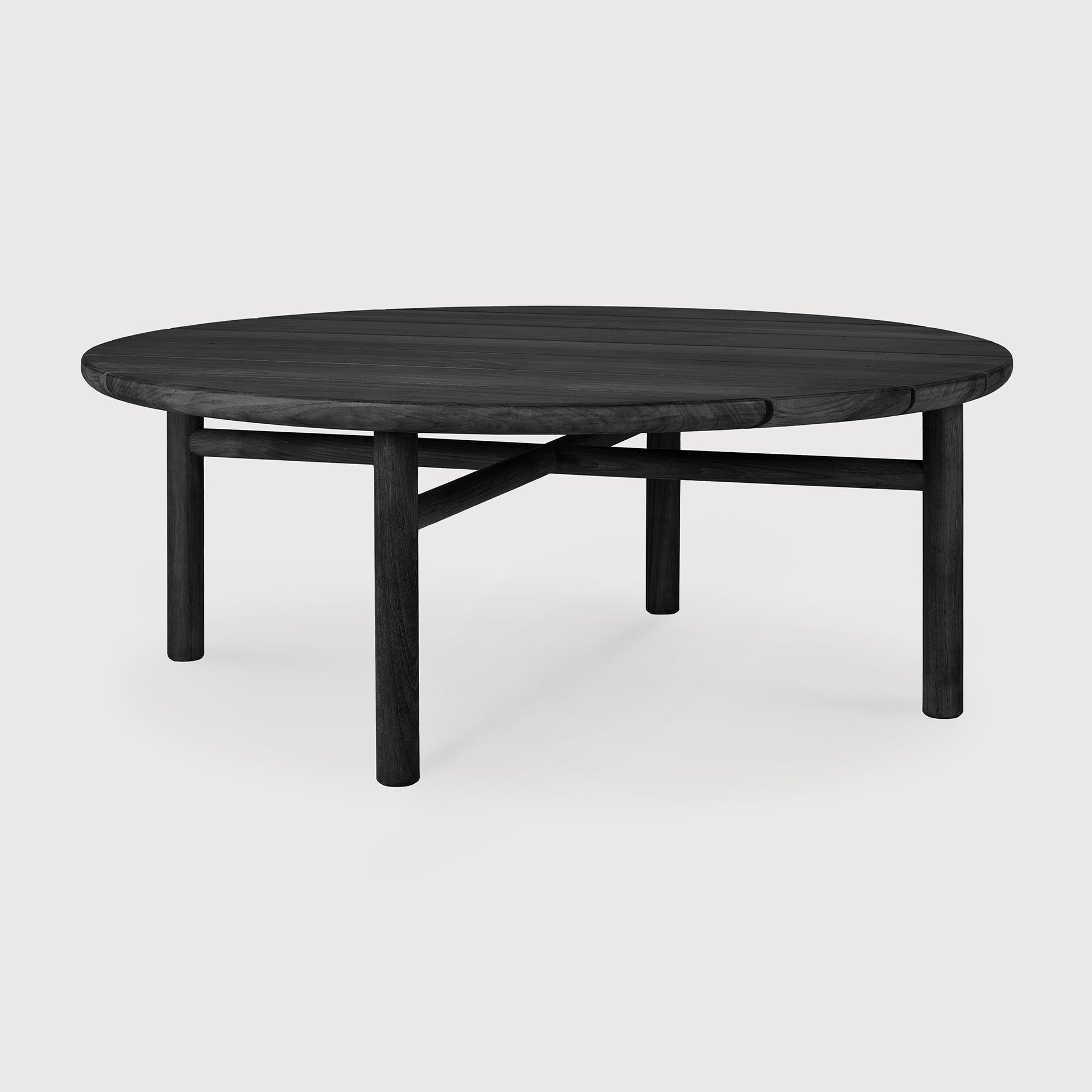 Quatro outdoor coffee table - varnished teak - black - round White Cliff Studio Outdoor Coffee Table