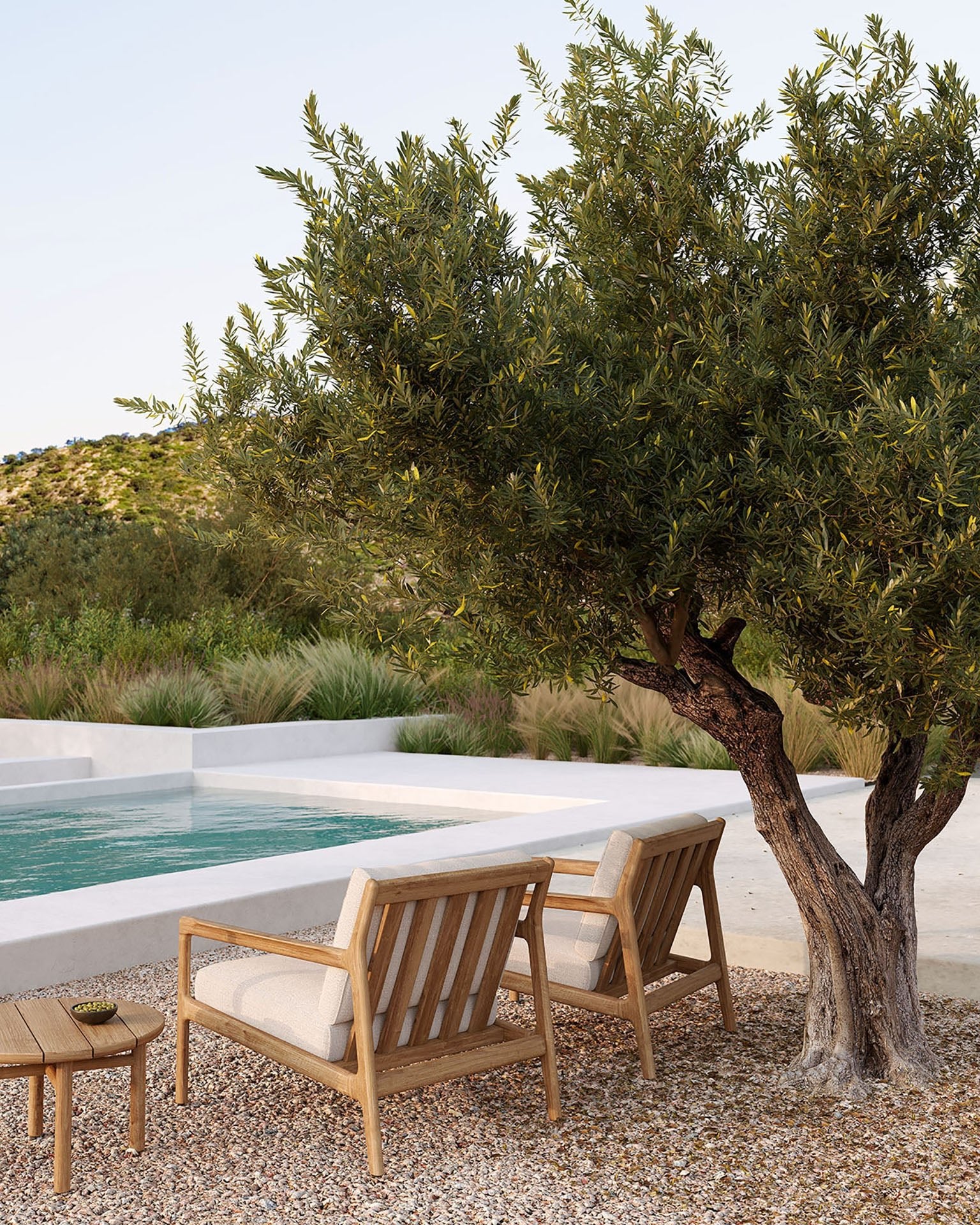 Quatro outdoor side table - teak - round White Cliff Studio Outdoor Side Table