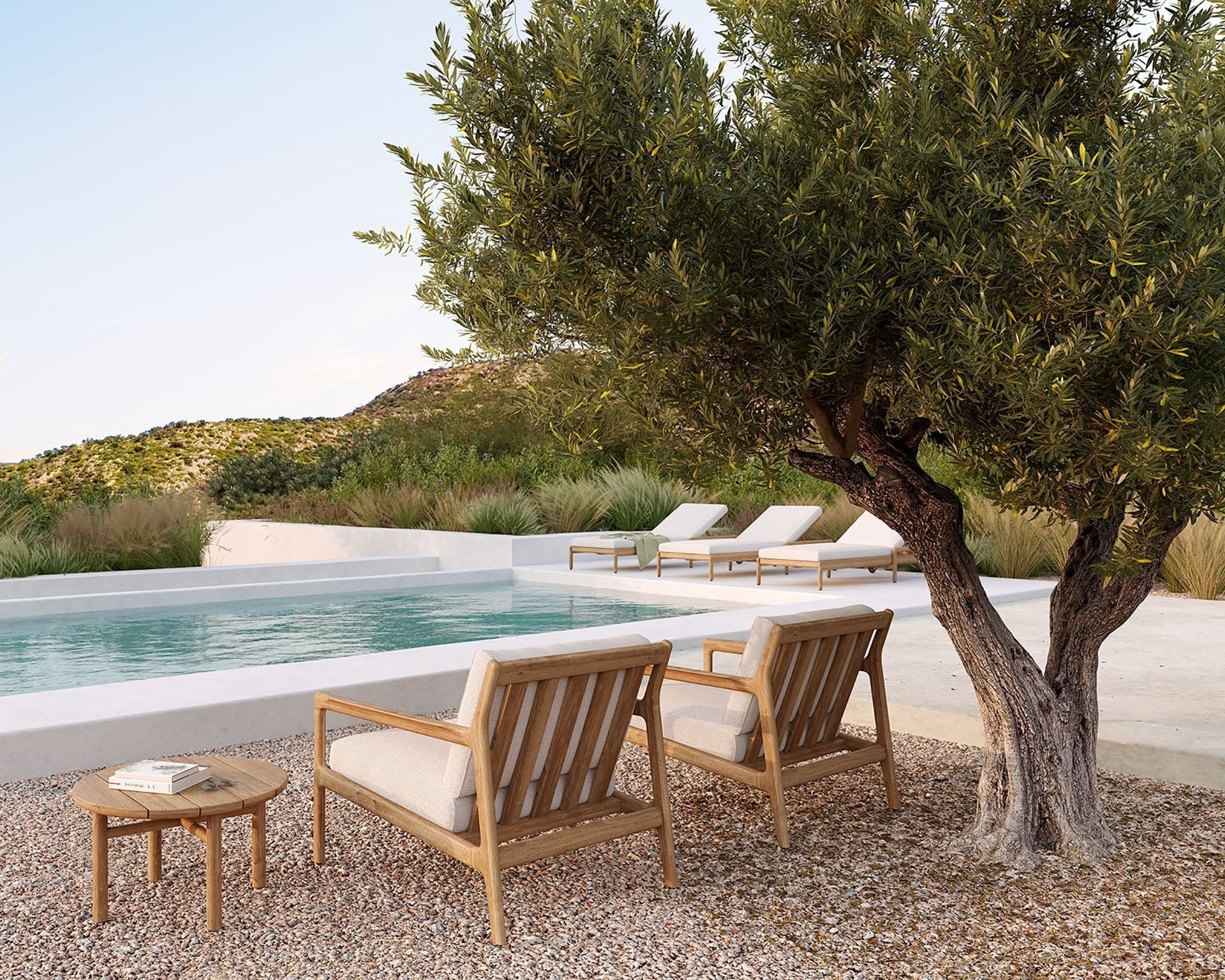 Quatro outdoor side table - teak - round White Cliff Studio Outdoor Side Table