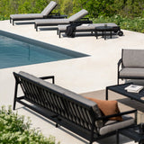 Quatro outdoor side table - varnished teak - black - round White Cliff Studio Outdoor Side Table