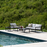 Quatro outdoor side table - varnished teak - black - round White Cliff Studio Outdoor Side Table