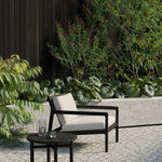 Quatro outdoor side table - varnished teak - black - round White Cliff Studio Outdoor Side Table