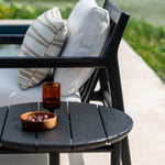 Quatro outdoor side table - varnished teak - black - round White Cliff Studio Outdoor Side Table